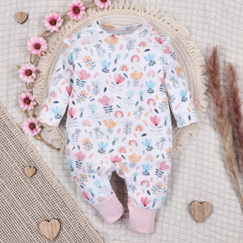 Rainbow Garden organic cotton baby pajacifier for baby girl