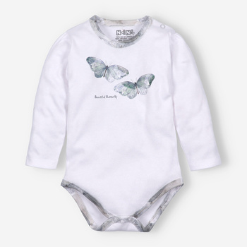 White BUTTERFLIES organic cotton baby bodysuit for baby girl