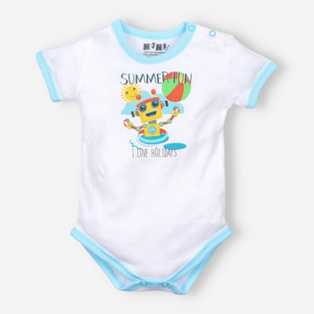 White SUMMER ROBOTS organic cotton baby bodysuit for boy