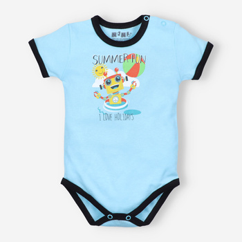 Turquoise SUMMER ROBOTS organic cotton baby bodysuit for boy