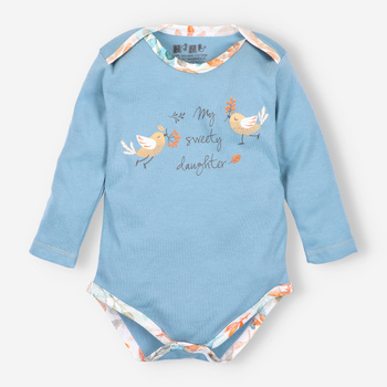 Blue and green NINI Owls organic cotton baby bodysuit for baby girl