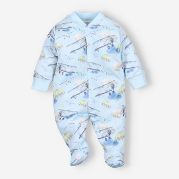 Baby pajacifier SAMOLOTS in organic cotton for boy