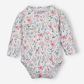 Body kopertowe PINK FLOWERS z bawełny organicznej dla dziewczynki