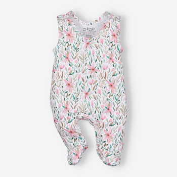 Śpiochy niemowlęce PINK FLOWERS z bawełny organicznej dla dziewczynki