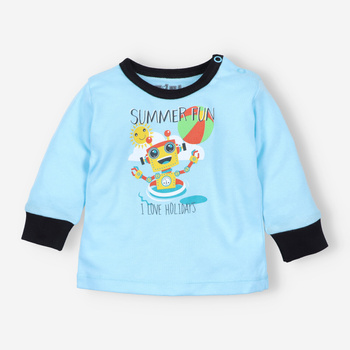 Turquoise SUMMER ROBOTS baby blouse in organic cotton for a boy