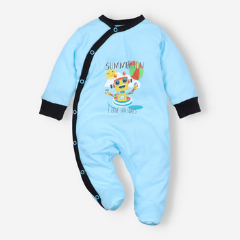 Turquoise SUMMER ROBOTS infant pajacifier in organic cotton for a boy