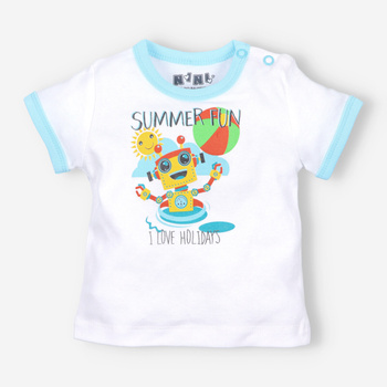 White SUMMER ROBOTS baby t-shirt in organic cotton for boy